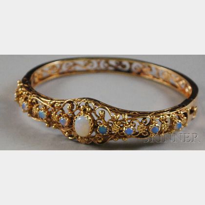 14kt Gold and Opal Bangle Bracelet