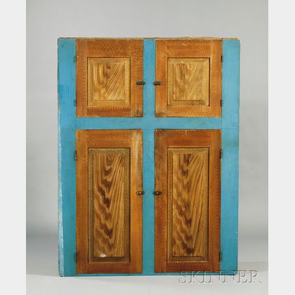 Blue-painted and Faux-grained Wooden Cupboard