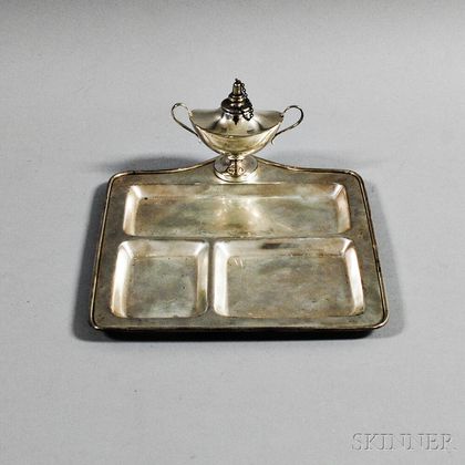 Cartier Sterling Silver Desk Tray and Oil Lamp