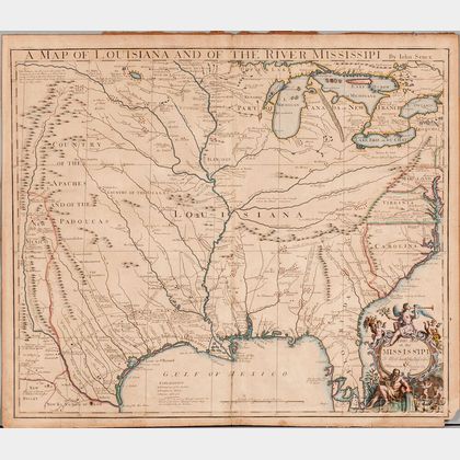 Louisiana, Texas, Gulf Coast, Great Lakes, and the Mississippi. John Senex (1678-1740) A Map of Louisiana and of the River Mississipi.