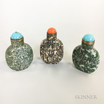 Three Carved Stone Snuff Bottles