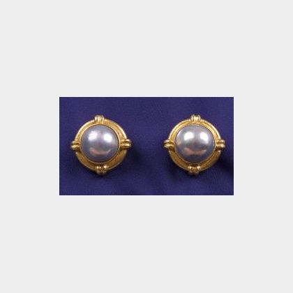 18kt Gold and Mabe Pearl Earclips, Elizabeth Locke