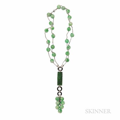 18kt White Gold and Jade Bead Necklace
