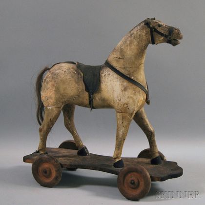 Carved and Painted Wooden Horse Pull-toy
