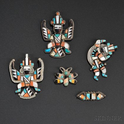Five Zuni Inlaid Pins