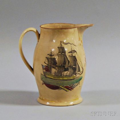 Liverpool Polychrome and Gilt Transfer-decorated Pottery Jug