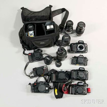 Group of Nikon Cameras and Lenses