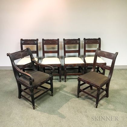Set of Six Classical-style Carved and Turned Mahogany Chairs. Estimate $300-500