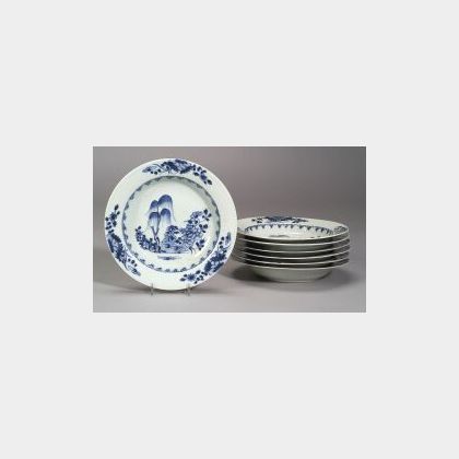 Seven Blue and White Chinese Export Porcelain Soup Plates