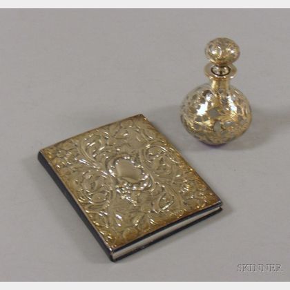 Silver Overlay Bottle and an English Silver-mounted Leather Address Book