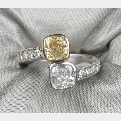 Platinum, 18kt Gold, Fancy Yellow Diamond, and Diamond Bypass Ring