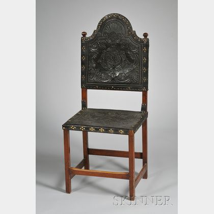 Mahogany and Tooled Leather Upholstered Side Chair
