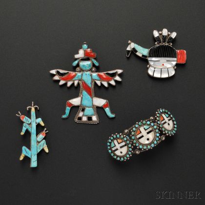 Four Zuni Inlaid Jewelry Items