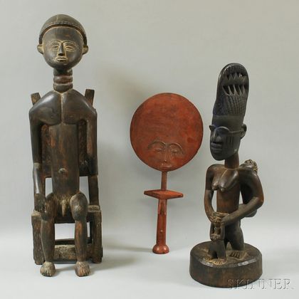 Yoruba-style Carved Wood Female Figure with Children