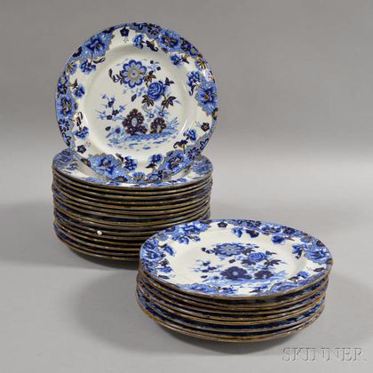 Set of Twenty-five Spode Blue and White "New Stone" Plates