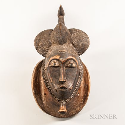 Baule-style Carved Wood Portrait Mask