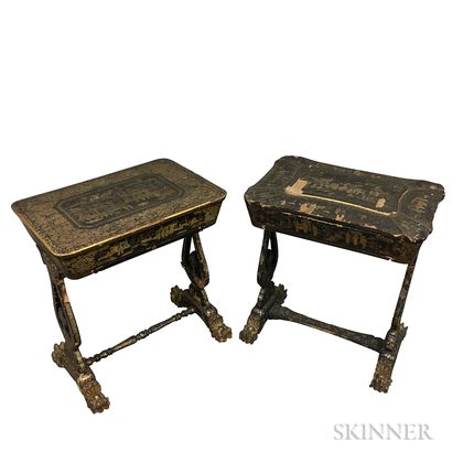 Two Chinese Export Lacquered Sewing Stands
