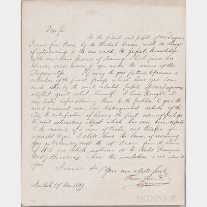 Gouraud, Francois Fauvel (1808-1847) Letter Signed, 29 November 1839.