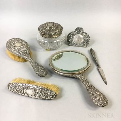 Six Silver Repousse Vanity Items