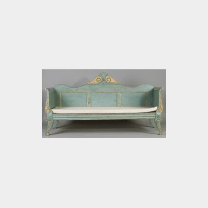 Continental Blue and Yellow Painted Pine Sofa