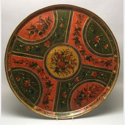 Large Round Painted Tole Tray