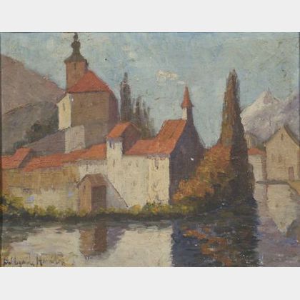 Hildegard H. Hamilton (American, b. 1906) The Village by the Lake.