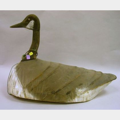Carved and Painted Wood and Canvas Working Canada Goose Decoy. 