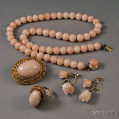 Assembled Suite of Pink Coral Jewelry