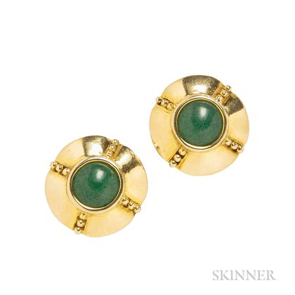 18kt Gold and Aventurine Earclips, Zolotas
