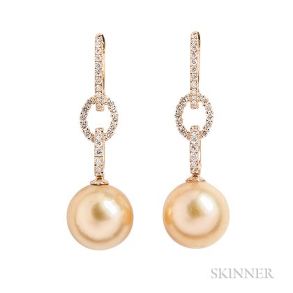 18kt Gold and Golden South Sea Pearl Earrings