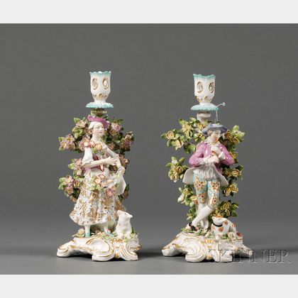 Pair of Samson-style Porcelain Figural Candlesticks