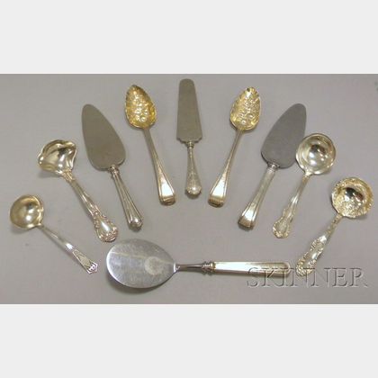 Eight Silver Ladles and Serving Pieces