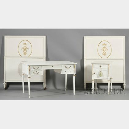 Assembled Suite of White-painted Bedroom Furniture