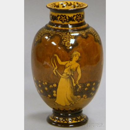 Doulton Burslem "Ivory" Transfer-decorated Ceramic Footed Vase