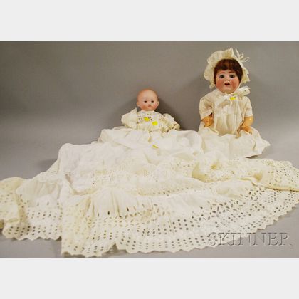 Two German Bisque Head Baby Dolls