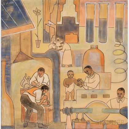 Thelma Johnson Streat (African American, 1911-1959) Medicine Drawing, A Mural Study