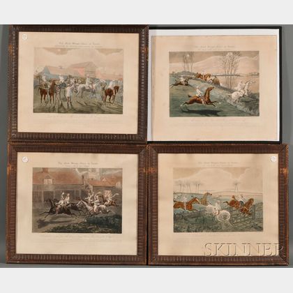 After Henry Alken (British, 1785-1851),Engraved by John Harris (British,, c. 1791-1873) Four Prints from The First Steeple Chase on Re