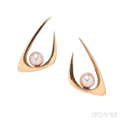 14kt Gold and Cultured Pearl Earclips, Ed Wiener