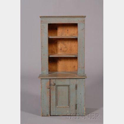 Child's Blue-painted Pine Step-back Cupboard
