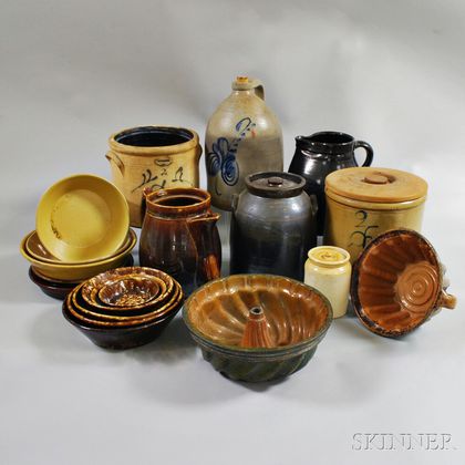 Group of Mostly Rockingham-glazed Pottery
