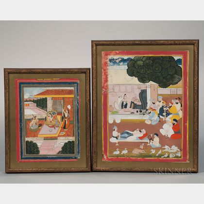 Two Mughal-style Miniature Paintings