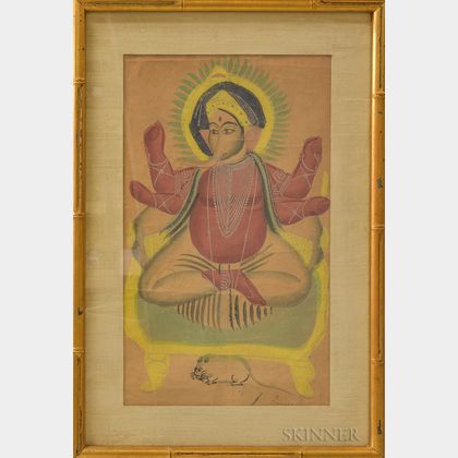 Framed Hindu Watercolor Depicting Ganesh