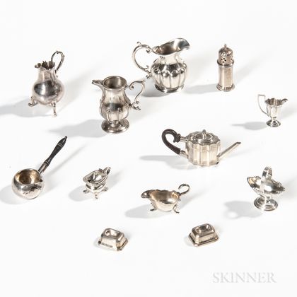 Twelve Miniature Silver Hollowware Table Items