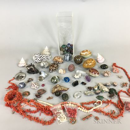 Group of Coral, Shells, and Glass and Stone Bead Necklaces. Estimate $200-300