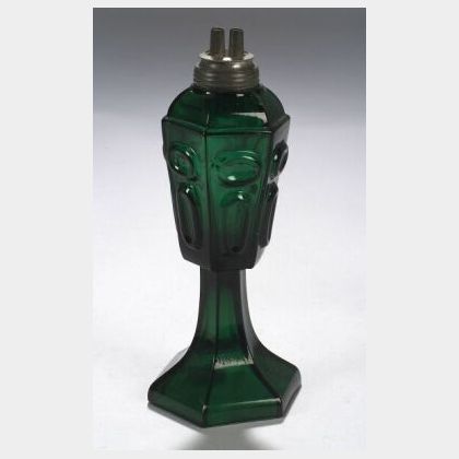 Emerald Green Pressed Glass Fluid Lamp