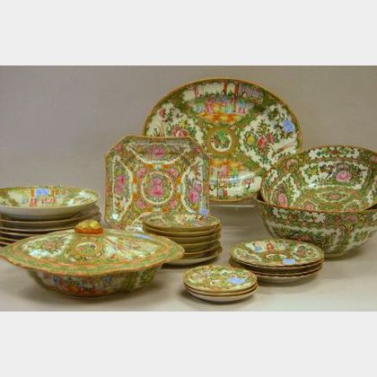 Twenty-eight Pieces of Chinese Export Rose Medallion Porcelain Tableware