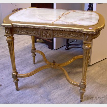 Louis XVI Style Onyx-inset Metal-mounted Giltwood Center Table. 