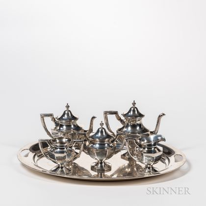 Six-piece Hartford Sterling Co. Sterling Silver Tea and Coffee Set Including a Towle Tray