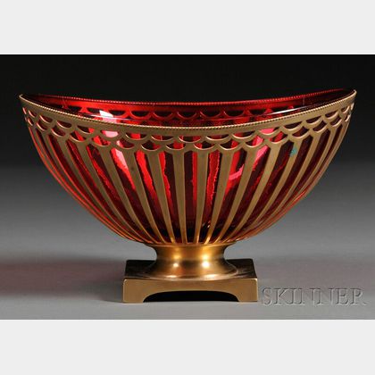 Pairpoint Gilt-metal and Red Glass Bowl