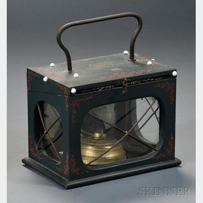 Paint-decorated Wood and Tin Lantern